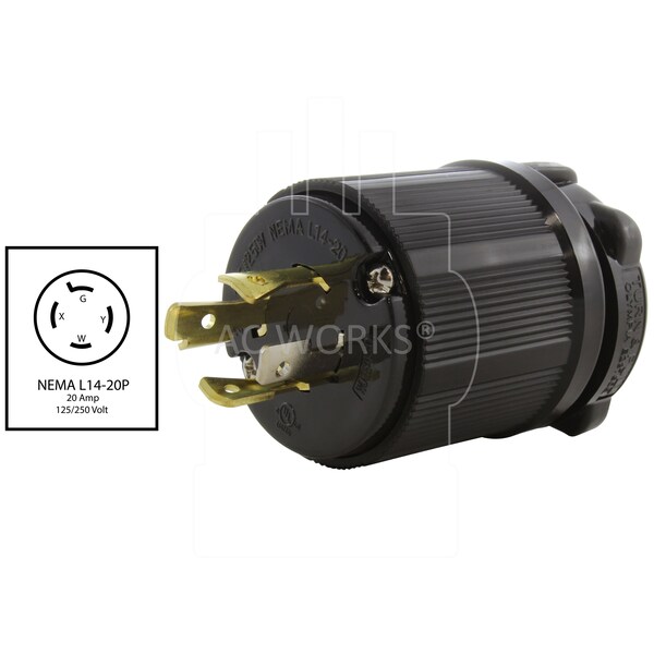 NEMA L14-20P 20A 125/250V 4-Prong Locking Male Plug With UL, C-UL Approval In Black